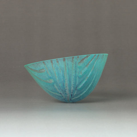 Handgemachte Mini-Glasschale Teal – Unikat Ofenglas, florales Relief