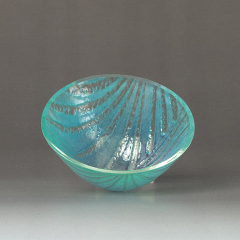 Handgemachte Mini-Glasschale Teal – Unikat Ofenglas, florales Relief