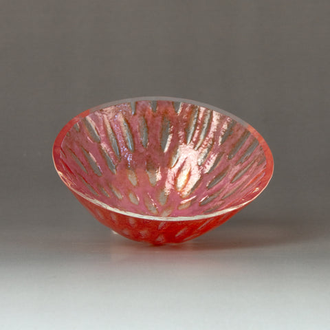 Handgemachte Mini-Glasschale Rot/Pink – Unikat Ofenglas, florales Relief
