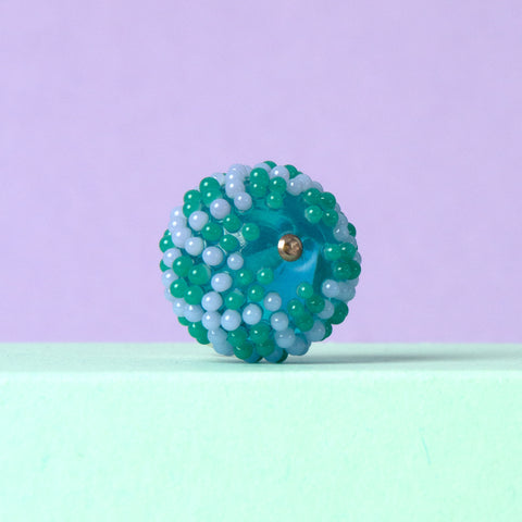 Lampwork Perle: Dotted Pattern Mint-Lavender – Handgemacht, Unikat Schmuck