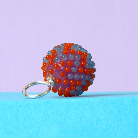 Lampwork Glasanhänger: Chevron Pattern Orange-Graublau – Handgemacht, Unikat Schmuck