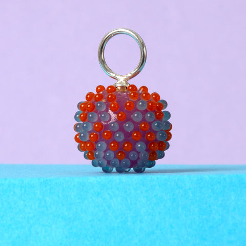 Lampwork Glasanhänger: Chevron Pattern Orange-Graublau – Handgemacht, Unikat Schmuck