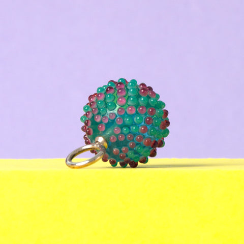 Lampwork Glasanhänger: Dotted Pattern Teal-Pink – Handgemacht, Unikat Schmuck