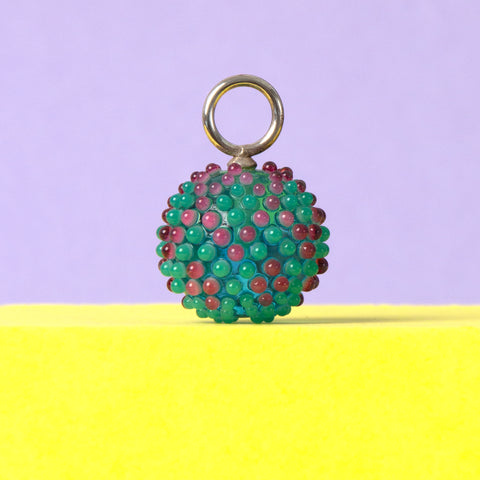 Lampwork Glasanhänger: Dotted Pattern Teal-Pink – Handgemacht, Unikat Schmuck