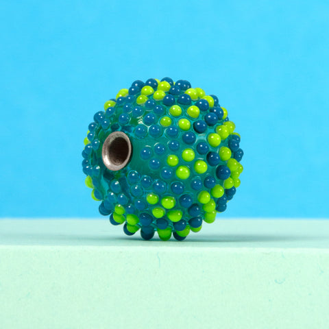 Lampwork Perle: Dotted Pattern Lime-Mint – Handgemacht, Unikat Schmuck