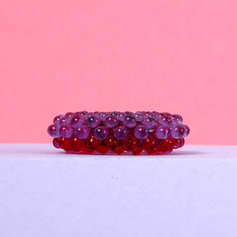 Lampwork Bead: Dots and Lines Red-Lavender – Handgemacht, Unikat Schmuck