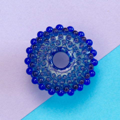 Lampwork Bead: Dots and Lines Cobalt-Purple – Handgemacht, Unikat Schmuck