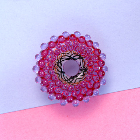 Lampwork Bead: Dots and Lines Red-Lavender – Handgemacht, Unikat Schmuck