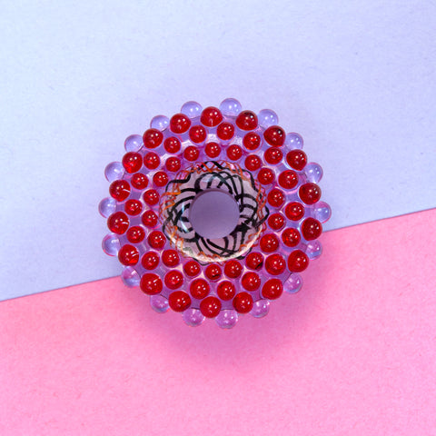 Lampwork Bead: Dots and Lines Red-Lavender – Handgemacht, Unikat Schmuck