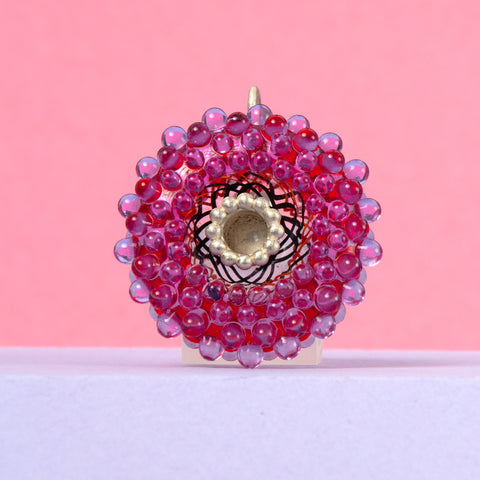 Lampwork Bead: Dots and Lines Red-Lavender – Handgemacht, Unikat Schmuck